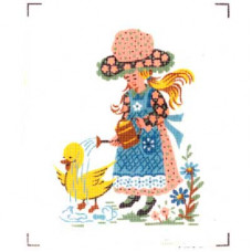 1522- duck Канва с рисунком 'Девочка с утенком'